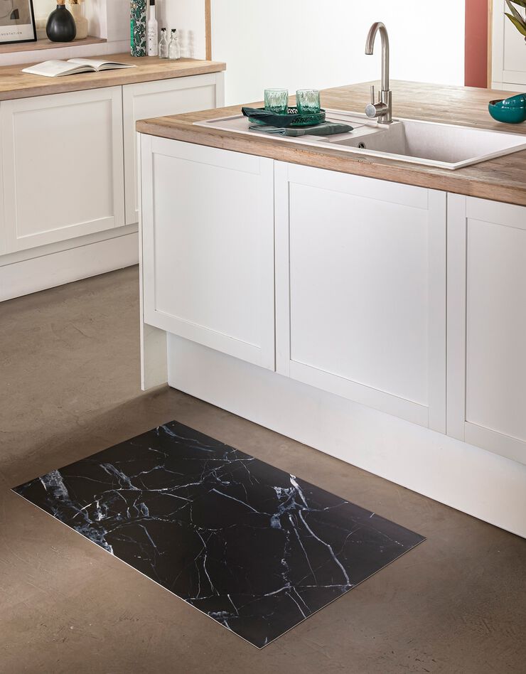 Tapis vinyle effet marbre noir  (noir)