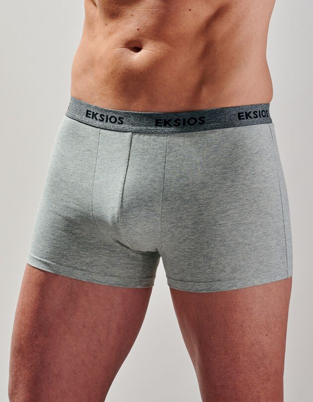 Boxer uni coton extensible - lot de 3 (noir + bleu gris + gris chiné)