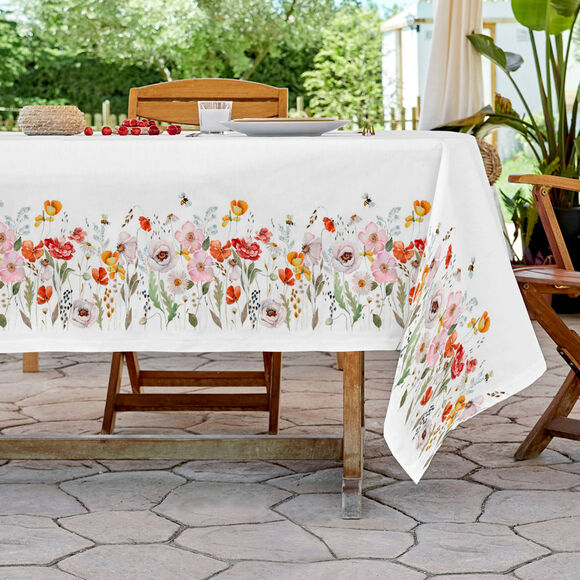 Nappe antitache imprim&eacute; floral (blanc / vert)
