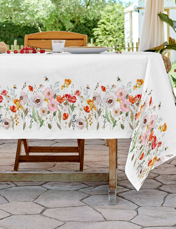 Nappe antitache imprim&eacute; floral (blanc / vert)