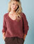 Pull col V spécial Petites, volume "loose" maille perlée fantaisie (figue)