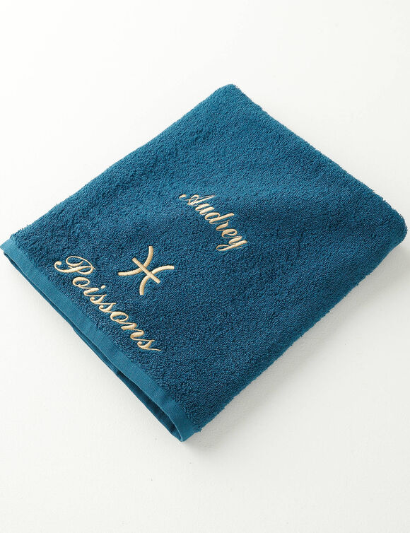 Serviettes de bain brod&eacute;es signe astrologique, &agrave; personnaliser - 420g/m2 (poissons)