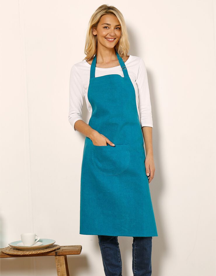 Tablier de cuisine uni forme bavette - lin coton (bleu) Tablier de cuisine uni forme bavette - lin coton (bleu)