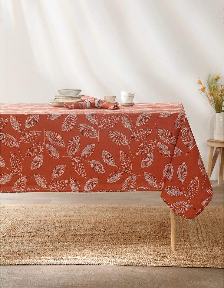 Nappe anti-taches bicolore imprimée feuilles (terracotta) Nappe anti-taches bicolore imprimée feuilles (terracotta)