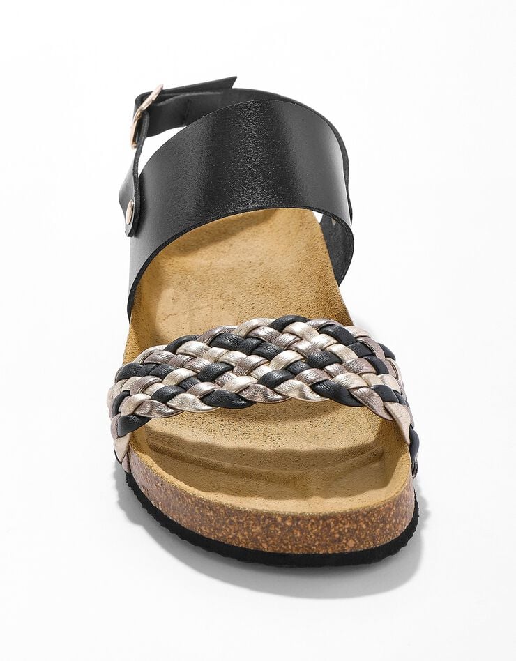 Sandales compensées en cuir tressées semelle liège (noir)