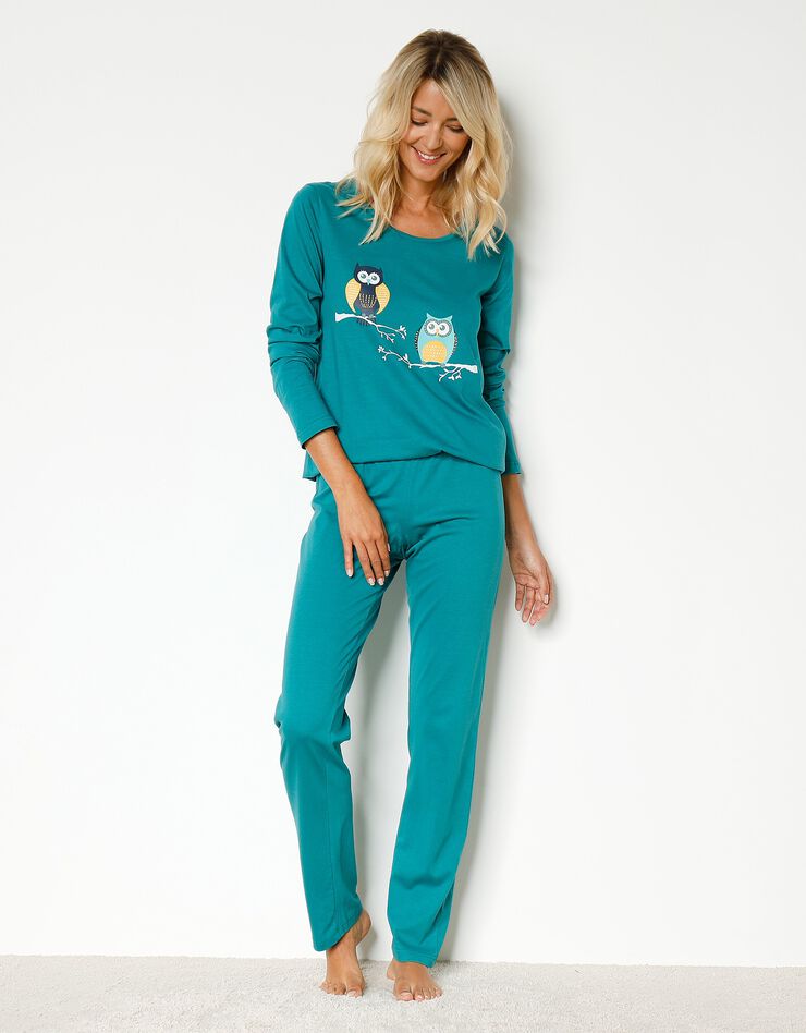 Pyjama en coton imprimé hiboux manches longues  (vert sapin)