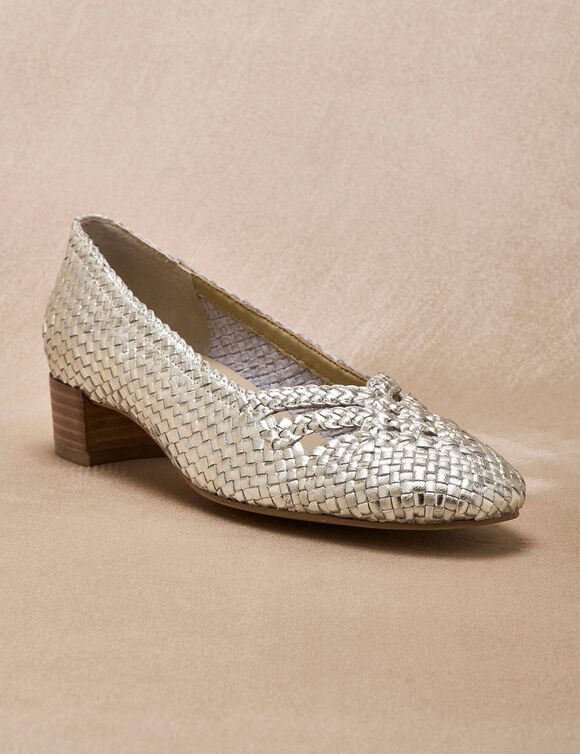 Escarpins &agrave; petit talon en cuir tress&eacute; dor&eacute; (dor&eacute;)