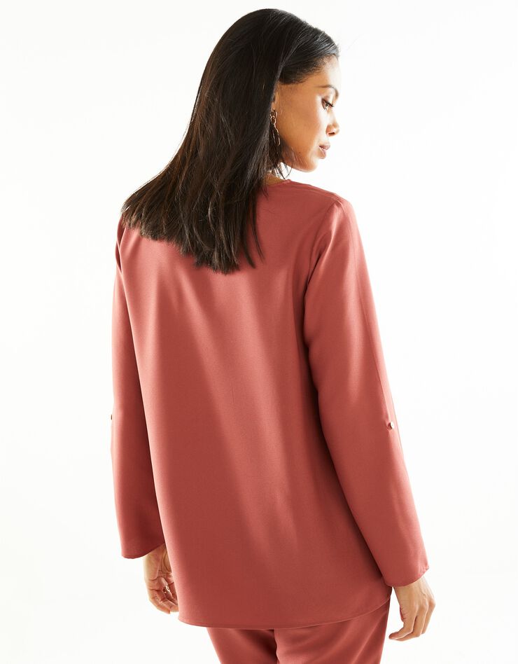 Blouse unie crêpe fluide détails dorés (terracotta) Blouse unie crêpe fluide détails dorés (terracotta)
