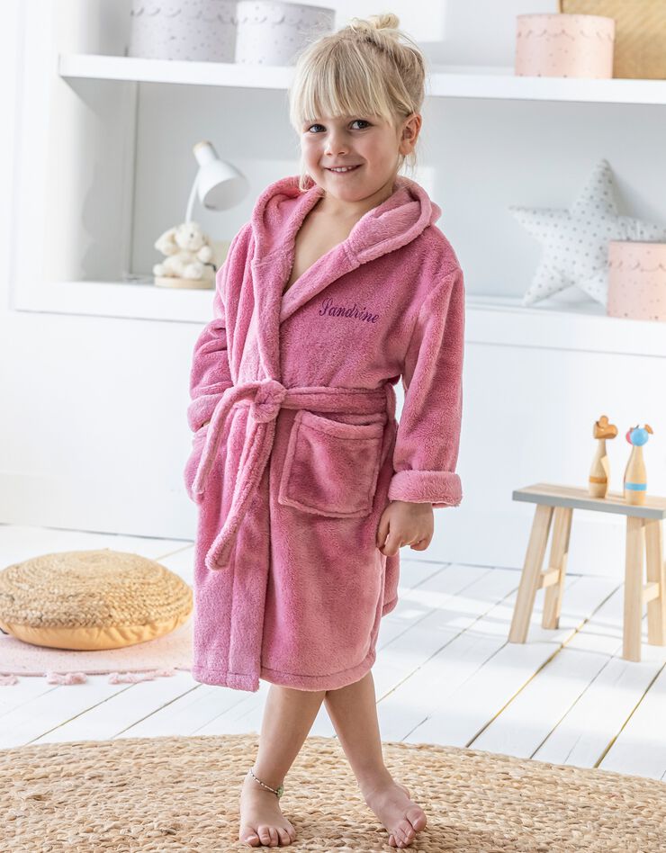 Peignoir de bain enfant à capuche licorne personnalisable microfibre (rose)