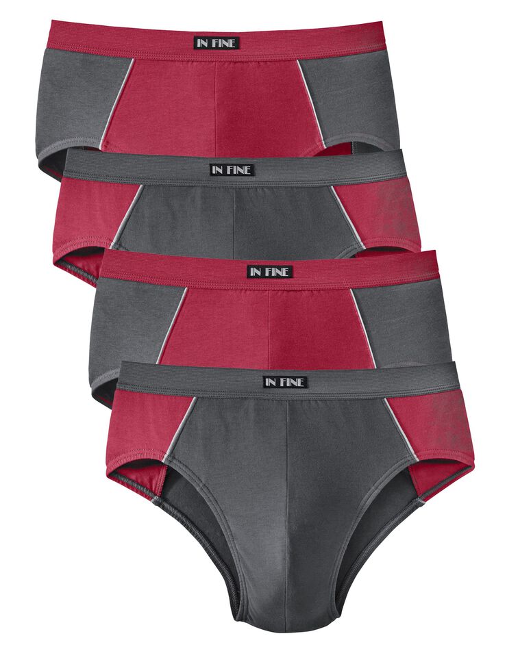 Slip fermé bicolore, taille haute - lot de 4 (rouge / gris) Slip fermé bicolore, taille haute - lot de 4 (rouge / gris)
