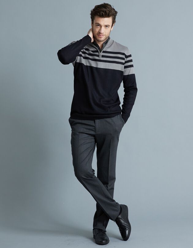 Pantalon taille réglable sans pince - polyester/laine (gris anthracite)