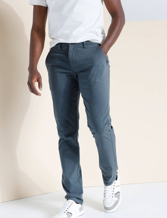 Pantalon chino ceinture arrondie sous le ventre (bleu grisé)