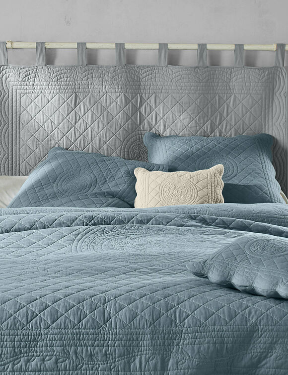 Tête de lit unie coton style boutis Cassandre (gris perle)