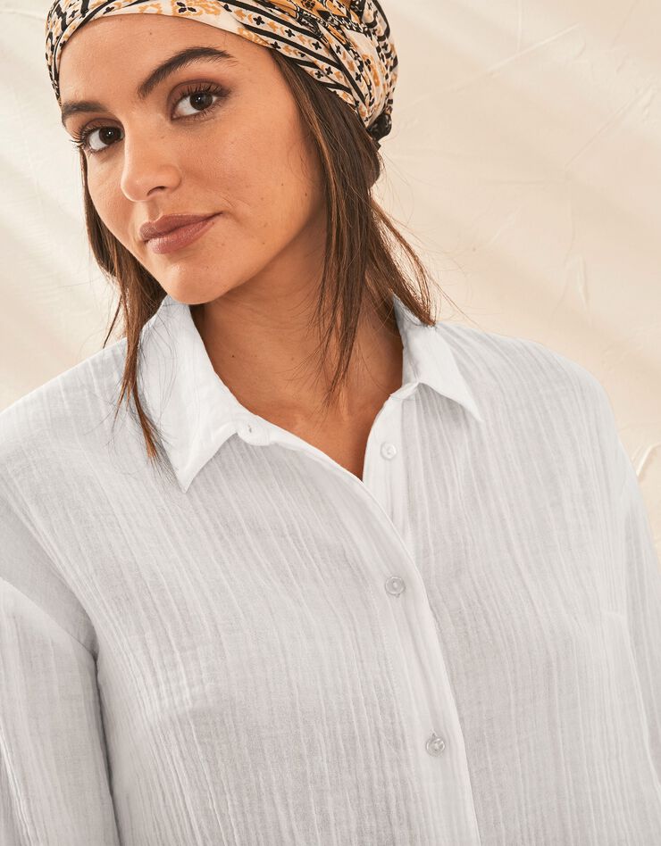 Chemise unie forme liquette gaze de coton (blanc) Chemise unie forme liquette gaze de coton (blanc)