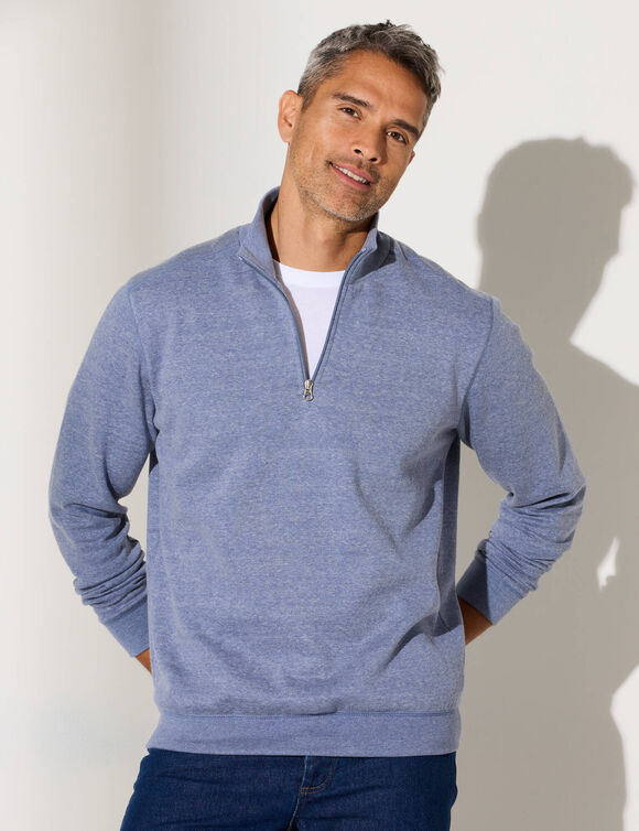 Sweat molleton col camionneur zippé (bleu jean)