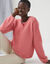 Pull col boutonn&eacute;, maille douceur (rose)