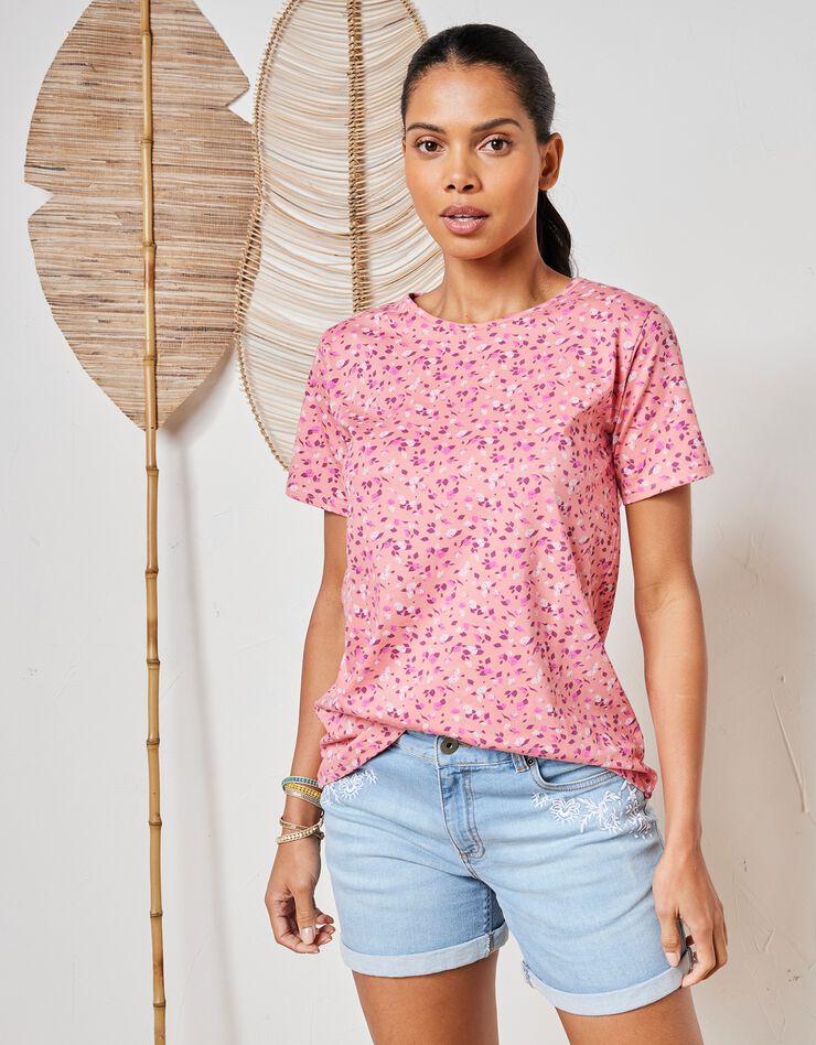 Tee-shirt manches courtes imprimé (corail / violine) Tee-shirt manches courtes imprimé (corail / violine)