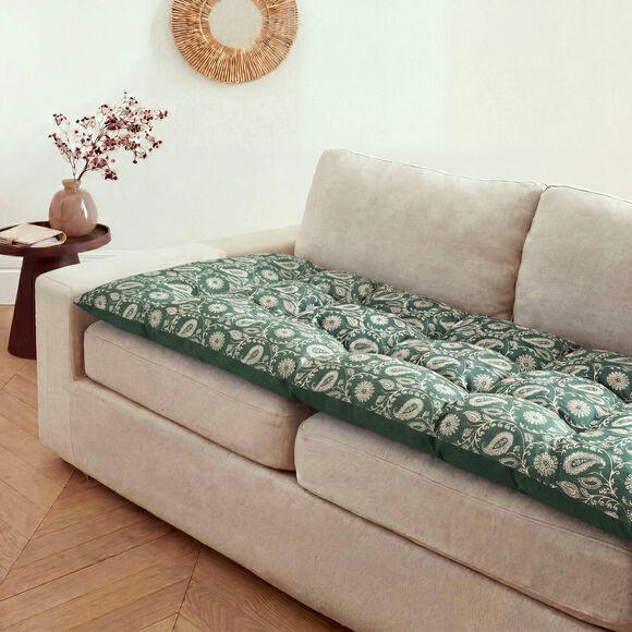 Long coussin de sol imprim&eacute; indien (vert)