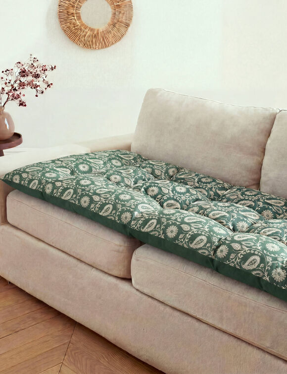 Long coussin de sol imprim&eacute; indien (vert)