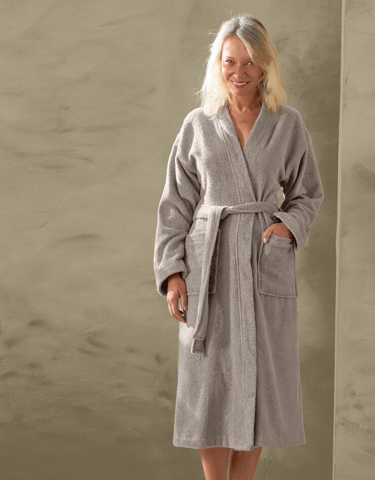 Peignoir mixte éponge col kimono - coton issu de l'agriculture biologique (taupe) Peignoir mixte éponge col kimono - coton issu de l'agriculture biologique (taupe)