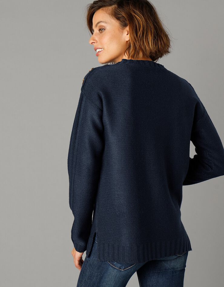 Pull fcol rond maille fantaisie (marine) Pull fcol rond maille fantaisie (marine)