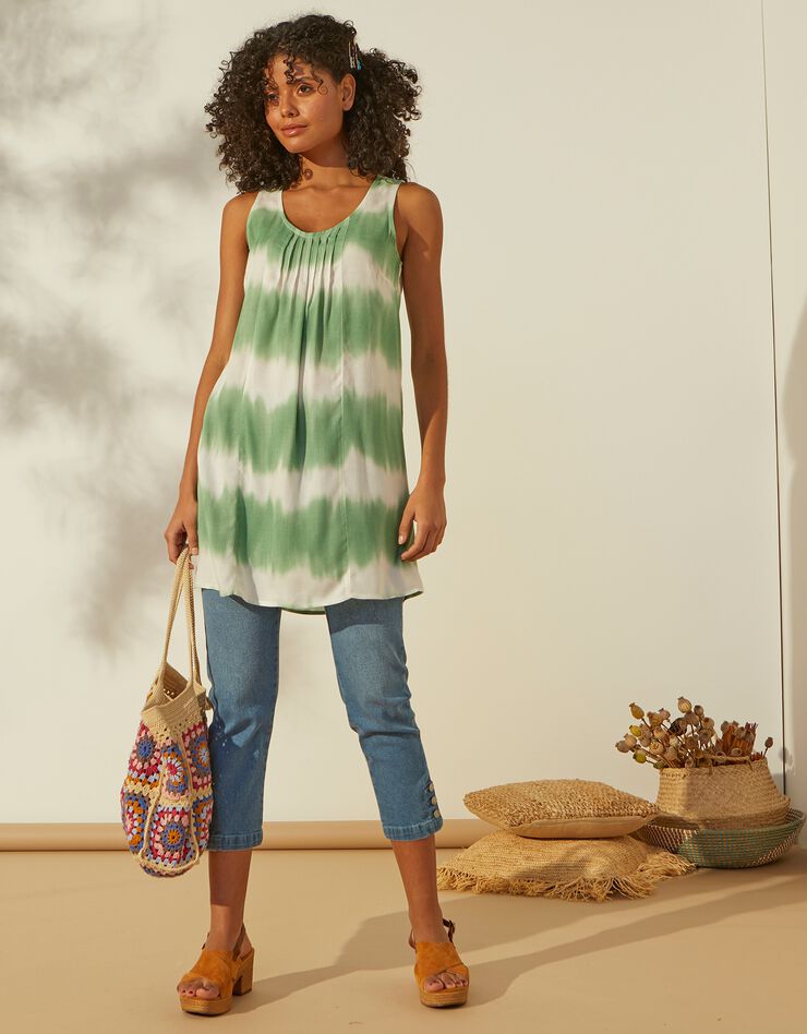 Tunique imprimée tie and dye (vert grisé) Tunique imprimée tie and dye (vert grisé)
