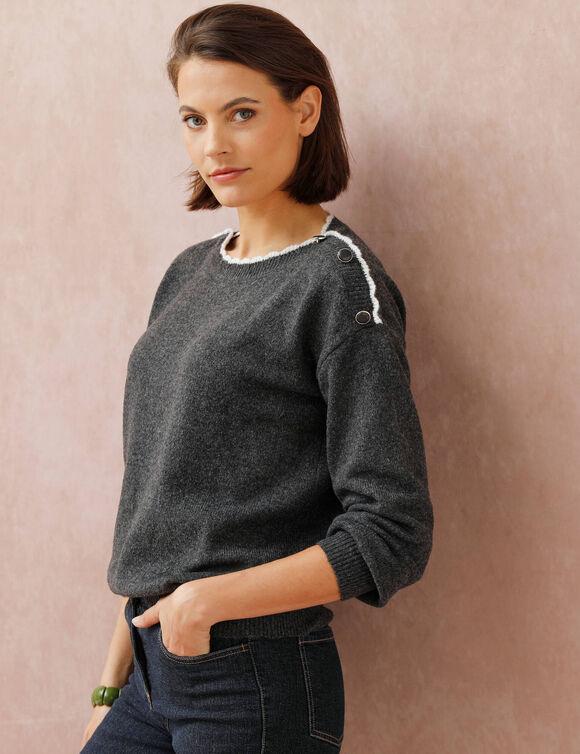 Pull col bateau, maille moelleuse (anthracite chiné)