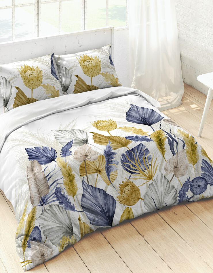 Parure de lit Pampa - coton (blanc / bleu)