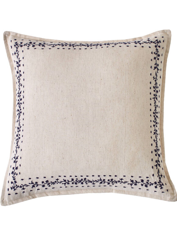 Coussin encadrement brod&eacute; Folk (naturel / bleu)