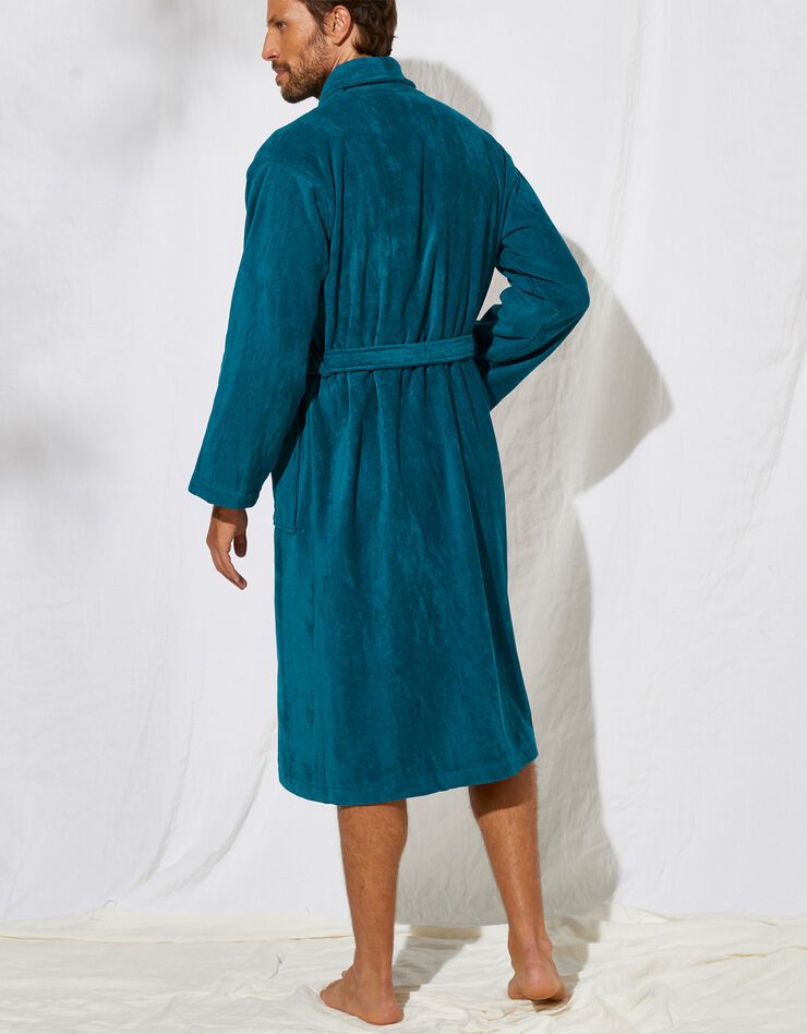 Peignoir mixte adulte éponge velours col châle (bleu paon) Peignoir mixte adulte éponge velours col châle (bleu paon)