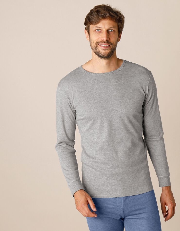 Tee-shirt sous-vêtement homme col rond manches longues dos long polyester - lot de 2 (gris chiné) Tee-shirt sous-vêtement homme col rond manches longues dos long polyester - lot de 2 (gris chiné)