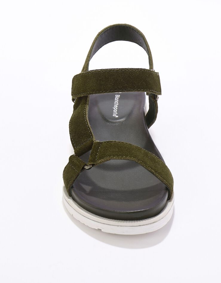 Sandales scratchées largeur confort en cuir style rando (kaki)