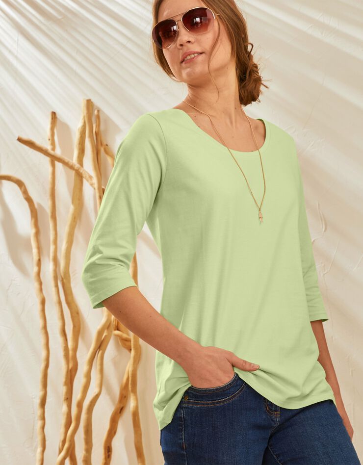 Tee-shirt manches 3/4 col rond uni coton bio (anis) Tee-shirt manches 3/4 col rond uni coton bio (anis)