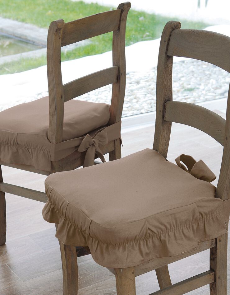 Housse chaise unie volantée coton bachette (taupe)
