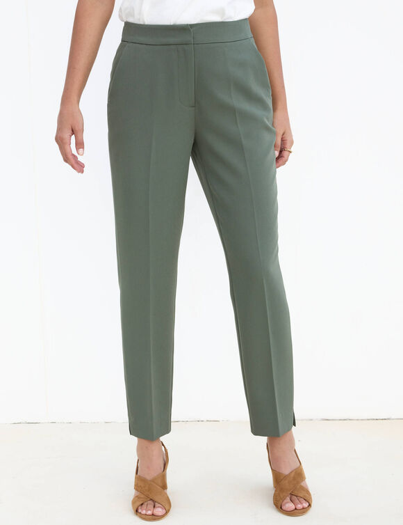 Pantalon 7/8&egrave;me coupe cigarette, uni (kaki)