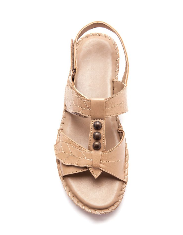 Sandales cuir beige - largeur confort (beige)