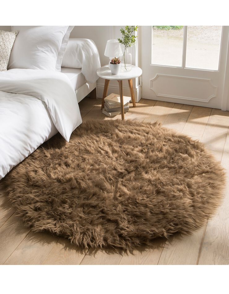 Tapis rond poils longs (taupe)