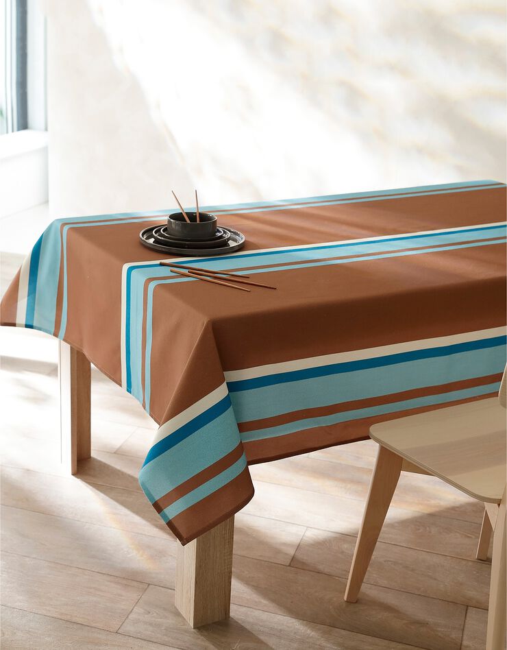 Nappe fabriquée en France, motif rayé Havane - coton biologique(1) (havane)
