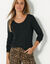 T-shirt col rond manches longues uni (noir)