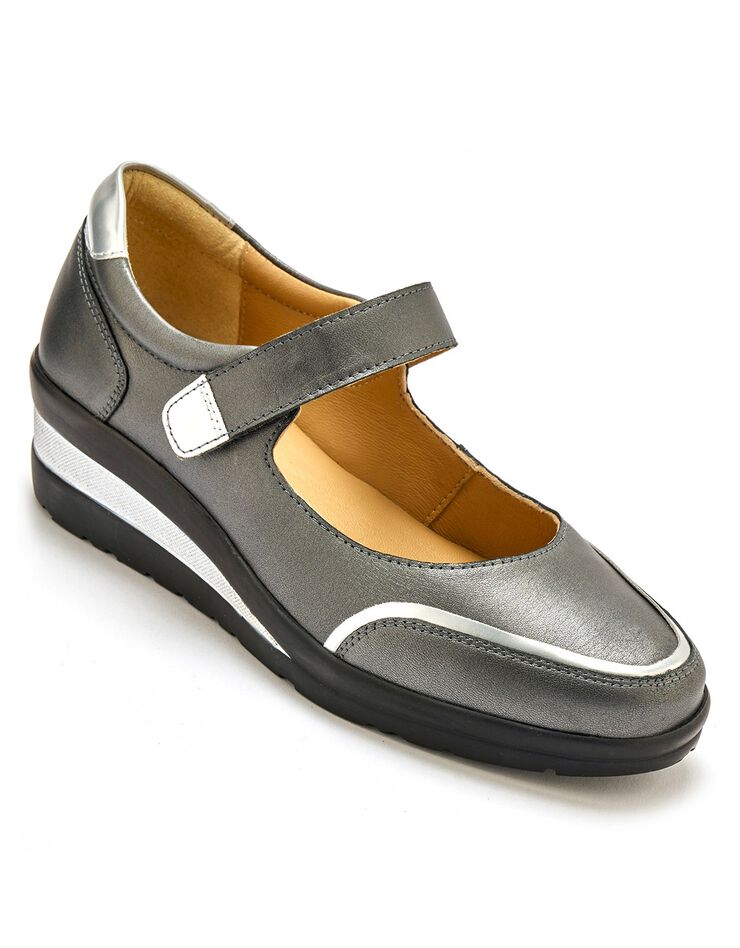 Babies scratchées largeur confort en cuir détails métallisés (gris) Babies scratchées largeur confort en cuir détails métallisés (gris)