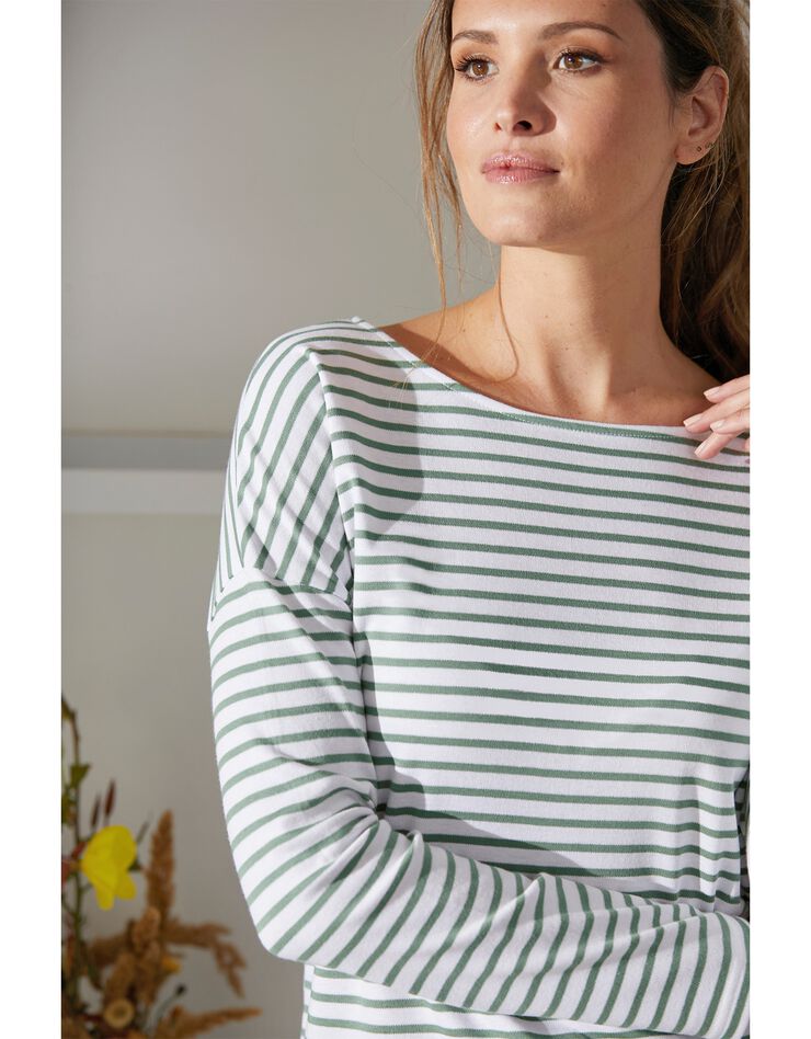 Tee-shirt marinière col bateau (blanc / vert) Tee-shirt marinière col bateau (blanc / vert)