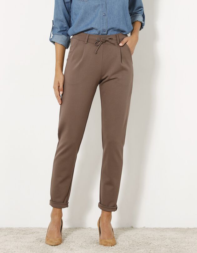 Pantalon chino uni, maille milano (taupe)