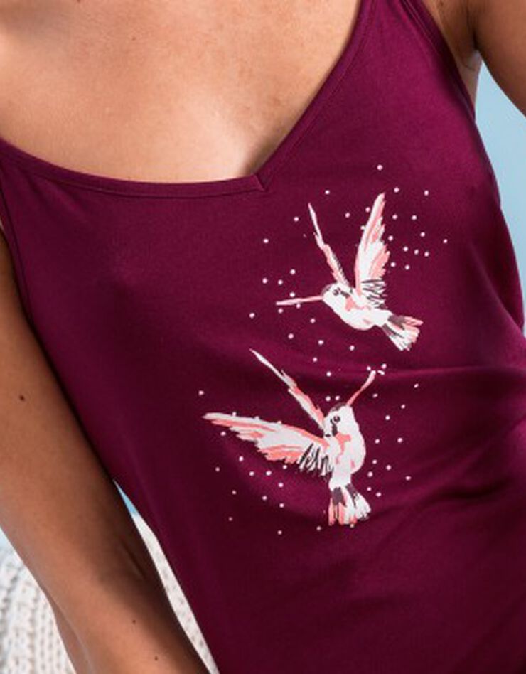 Nuisette coton fines bretelles motif « oiseaux » (cerise) Nuisette coton fines bretelles motif « oiseaux » (cerise)