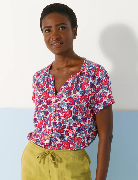 Chemisier Femme Manches Courtes Taille 36 - En Polyester Blanc, Occasion Très Bon état