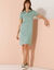 Robe droite col polo unie, maille stretch (vert clair)
