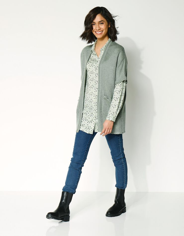 Gilet long toucher mohair manches courtes (kaki) Gilet long toucher mohair manches courtes (kaki)