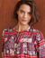 Chemisier col mao, cr&eacute;pon imprim&eacute; patchwork (prune / beige)
