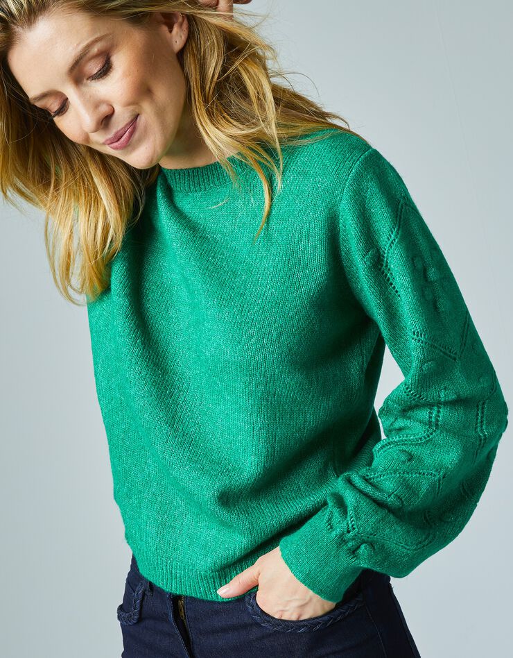 Pull fantaisie col rond et manches bouffantes (vert) Pull fantaisie col rond et manches bouffantes (vert)