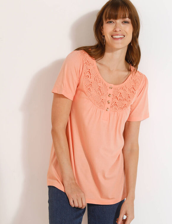 T-shirt macramé manches courtes (pêche)
