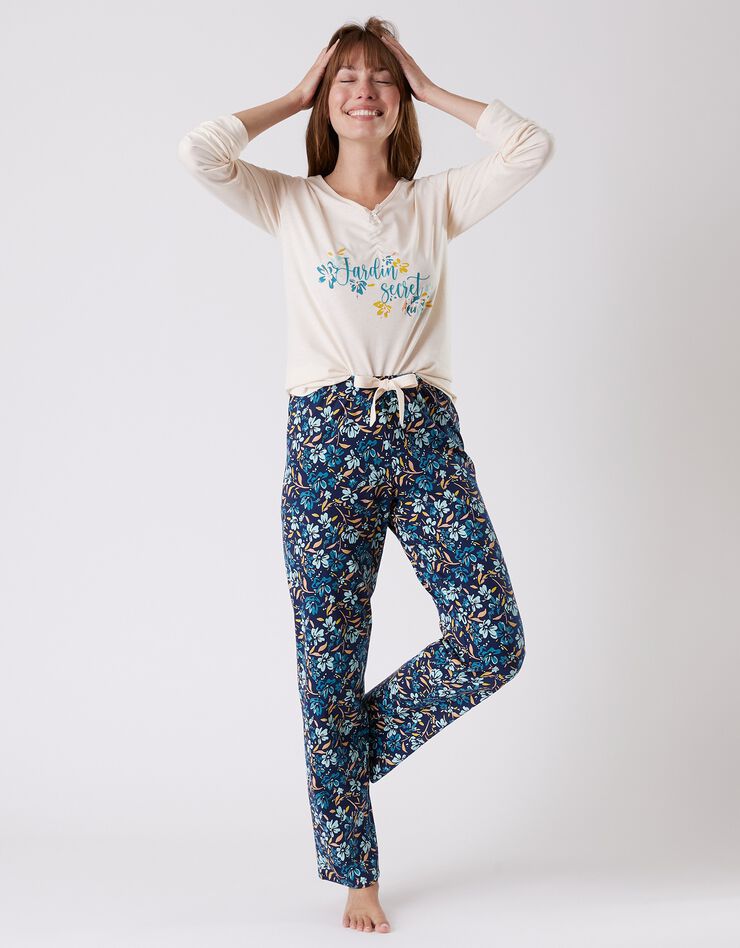 Pantalon pyjama coton imprimé floral (marine)